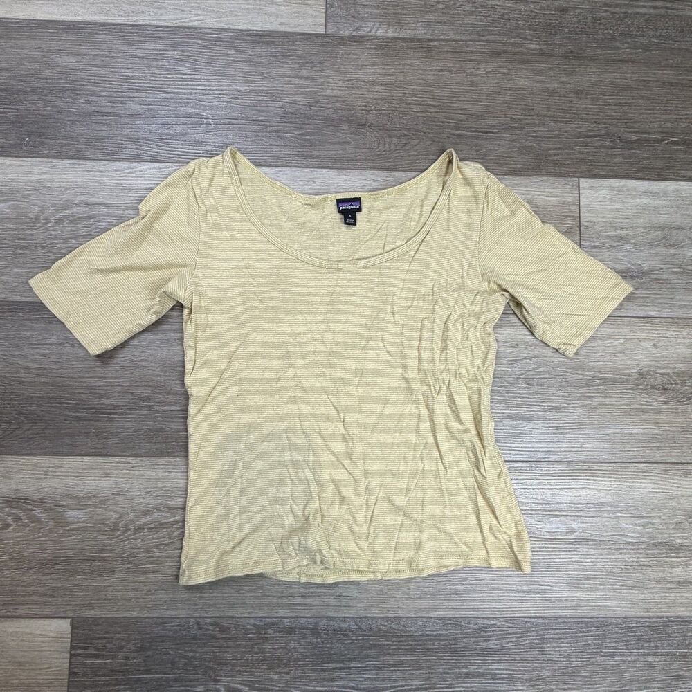Patagonia Shirt Womens Size S Beige Striped Scoop Neck T-Shirt Casual Top